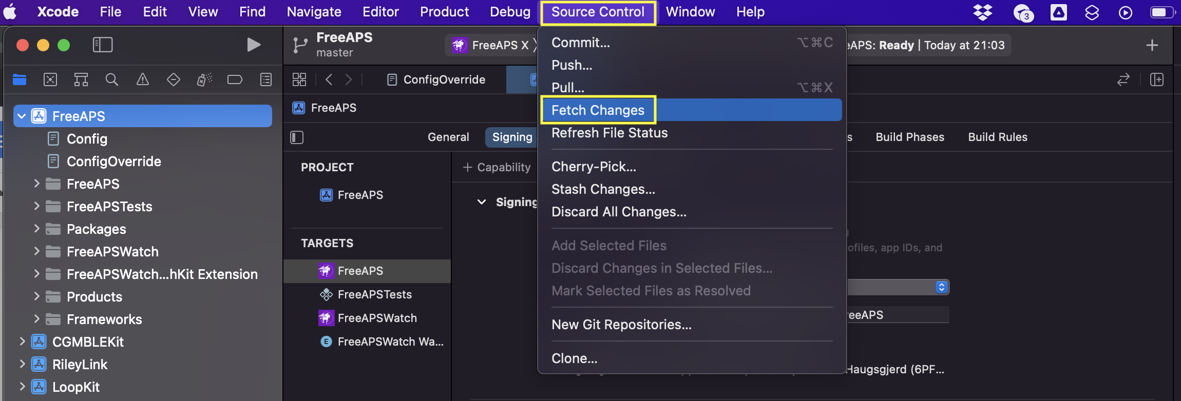 fetch changes